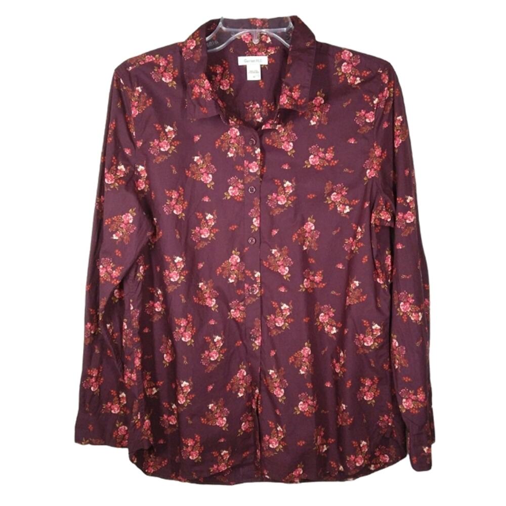 Garnet Hill Floral Button Down Shirt Maroon size 12